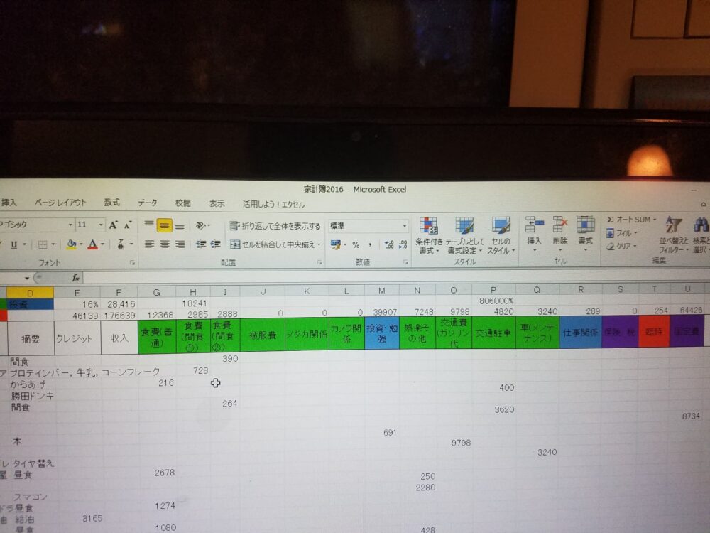 EXCELで家計簿