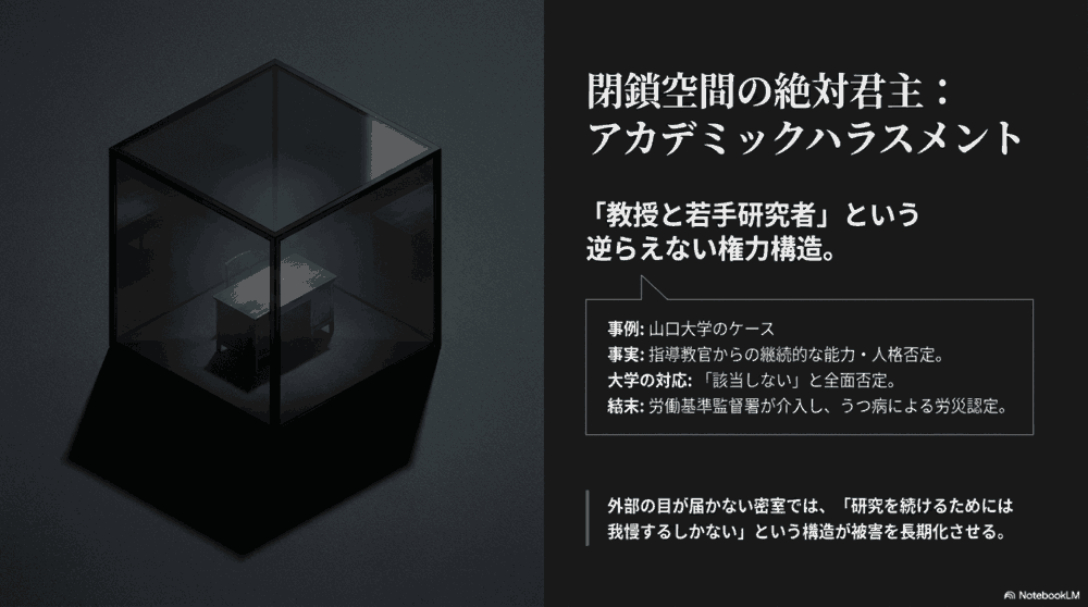 パターン①：大学・研究室に潜むアカデミックハラスメント（アカハラ）